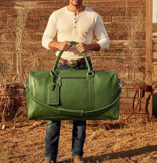 Vintage Green Leather Duffle Bag,Full Grain Travel Luggage,Weekender Duffel