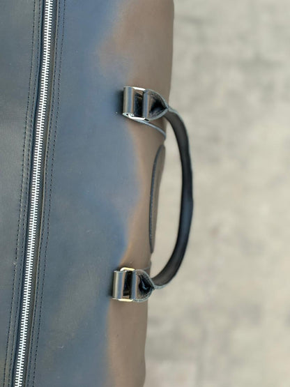 Leather Tennis Duffle Bag black, Genuine Full-Grain Weekender Luggage