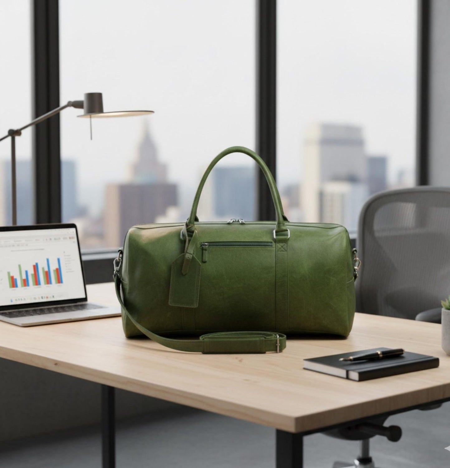 Vintage Green Leather Duffle Bag,Full Grain Travel Luggage,Weekender Duffel