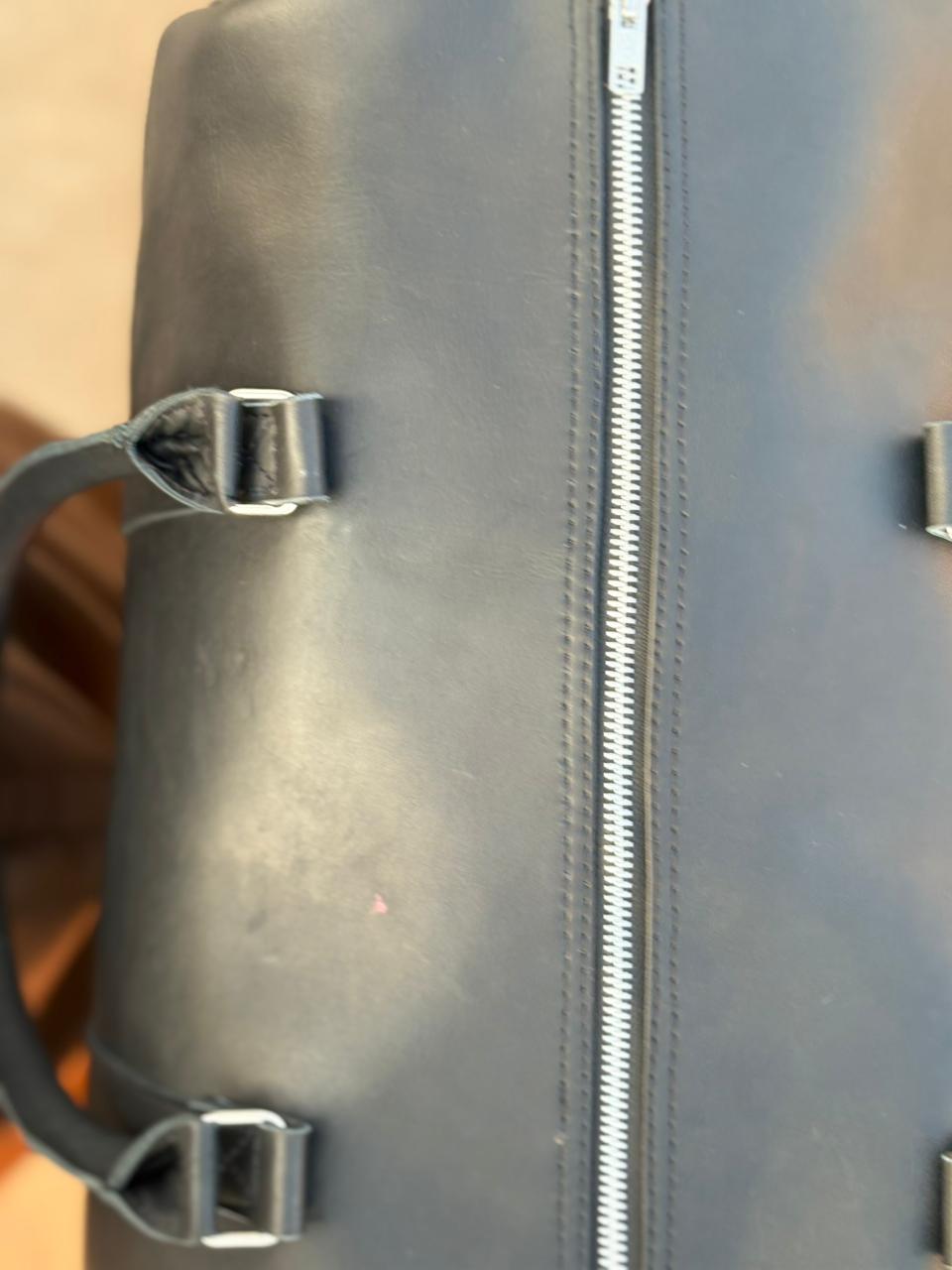 Leather Tennis Duffle Bag black, Genuine Full-Grain Weekender Luggage