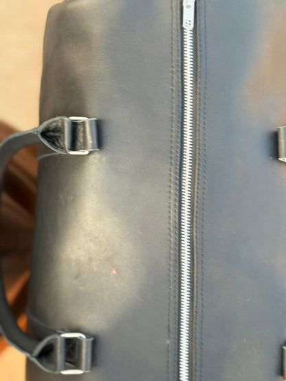 Leather Tennis Duffle Bag black, Genuine Full-Grain Weekender Luggage