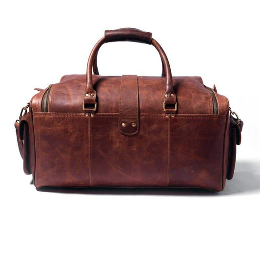 Personalized full grain leather duffle bag-brown travel weekender