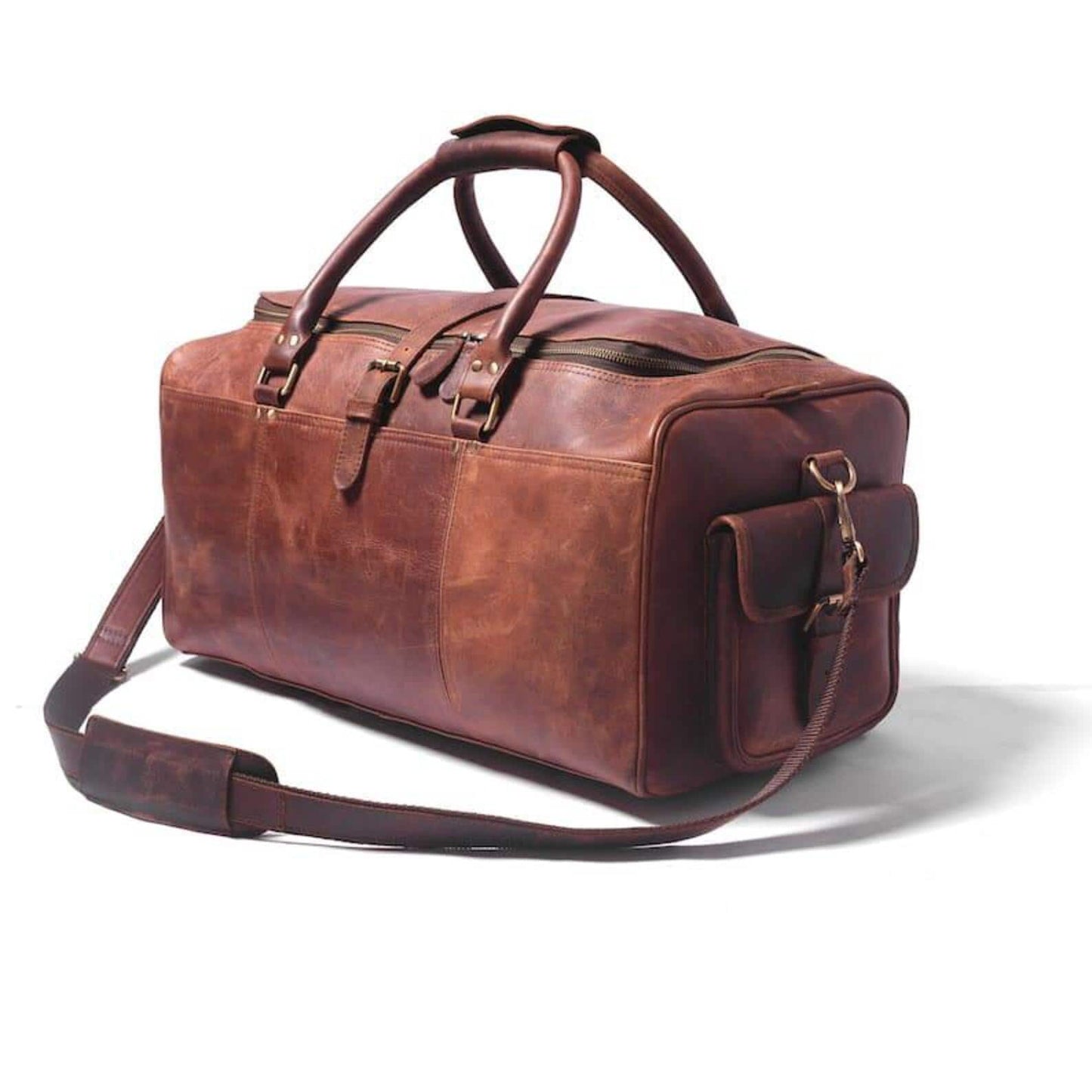Personalized full grain leather duffle bag-brown travel weekender