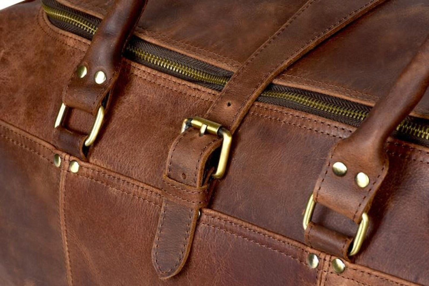 Personalized full grain leather duffle bag-brown travel weekender