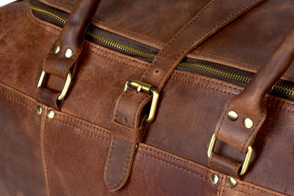 Personalized full grain leather duffle bag-brown travel weekender