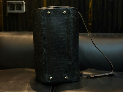 Handcrafted Crocodile Embossed Leather Duffle Bag,Black Travel Bag