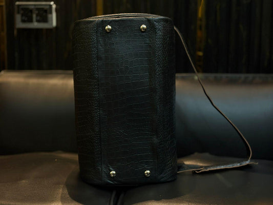 Handcrafted Crocodile Embossed Leather Duffle Bag,Black Travel Bag