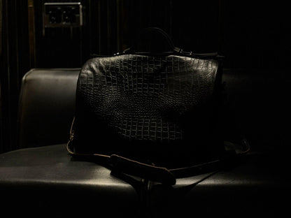 Handcrafted Crocodile Embossed Leather Duffle Bag,Black Travel Bag