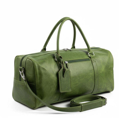 Vintage Green Leather Duffle Bag,Full Grain Travel Luggage,Weekender Duffel