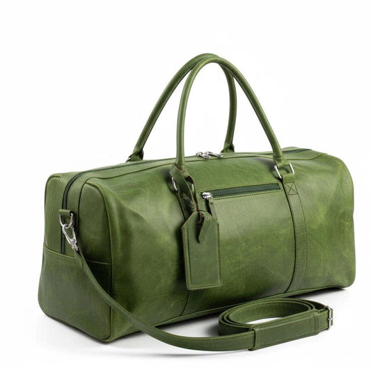 Vintage Green Leather Duffle Bag,Full Grain Travel Luggage,Weekender Duffel