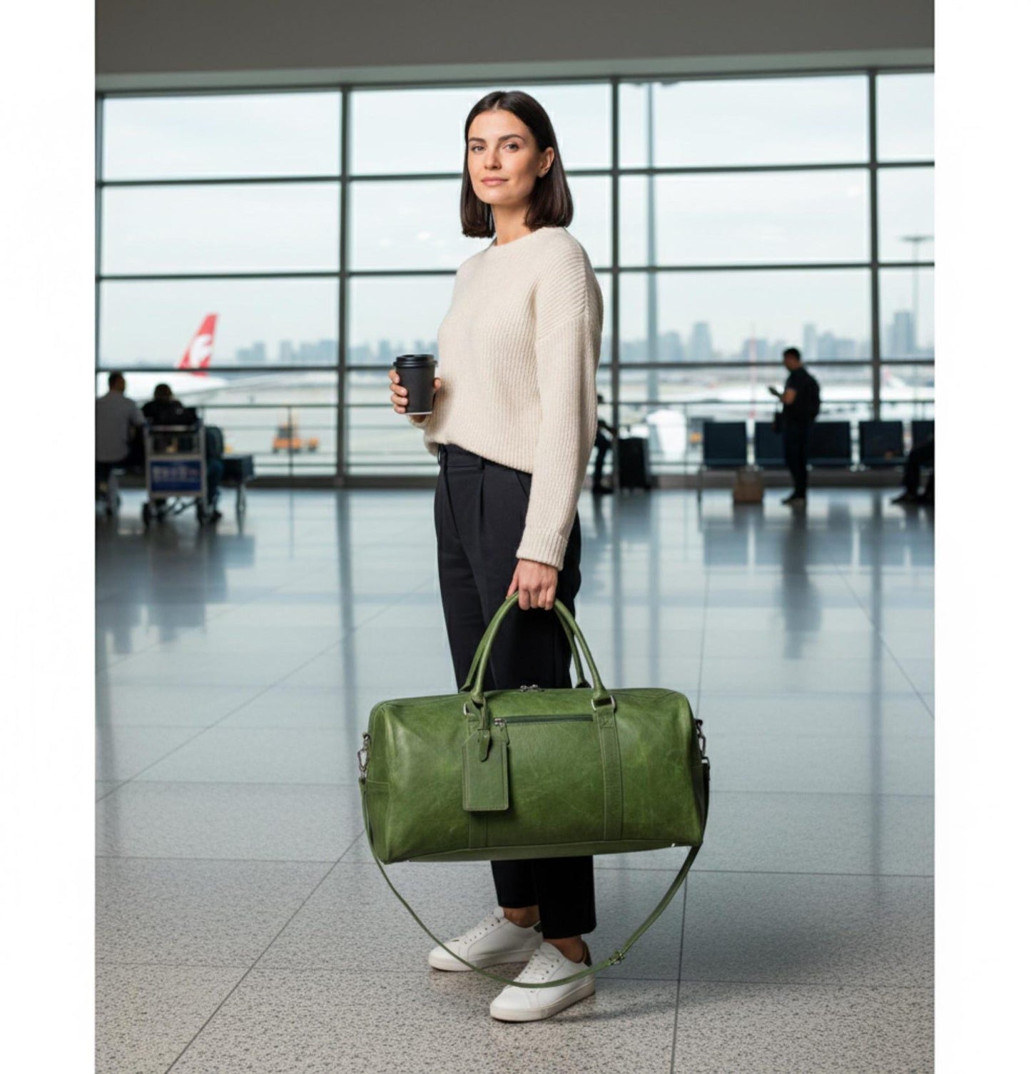 Vintage Green Leather Duffle Bag,Full Grain Travel Luggage,Weekender Duffel