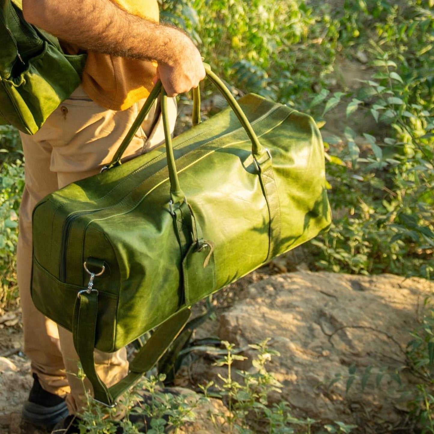 Vintage Green Leather Duffle Bag,Full Grain Travel Luggage,Weekender Duffel