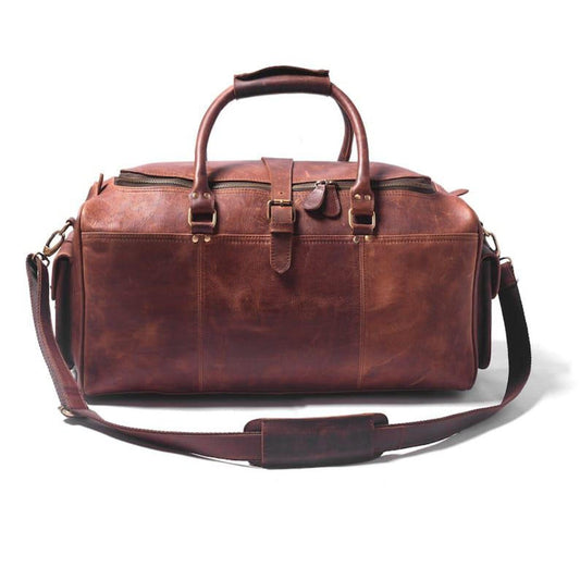 Personalized full grain leather duffle bag-brown travel weekender
