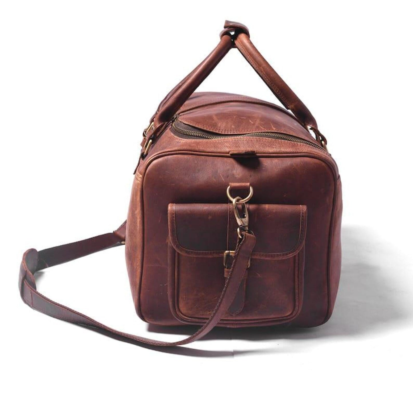 Personalized full grain leather duffle bag-brown travel weekender
