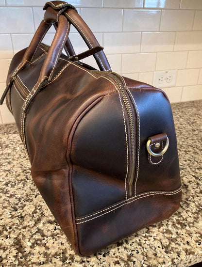 Handmade leather duffle bag,studded weekender,travel overnight bag,men's women's carry-on