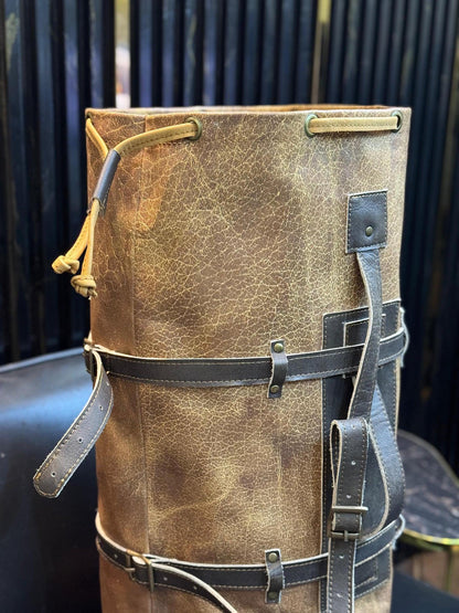 Handmade Buffed Top Grain Leather Motorcycle Duffle Bag, Biker Cabin Weekender Camping Bag