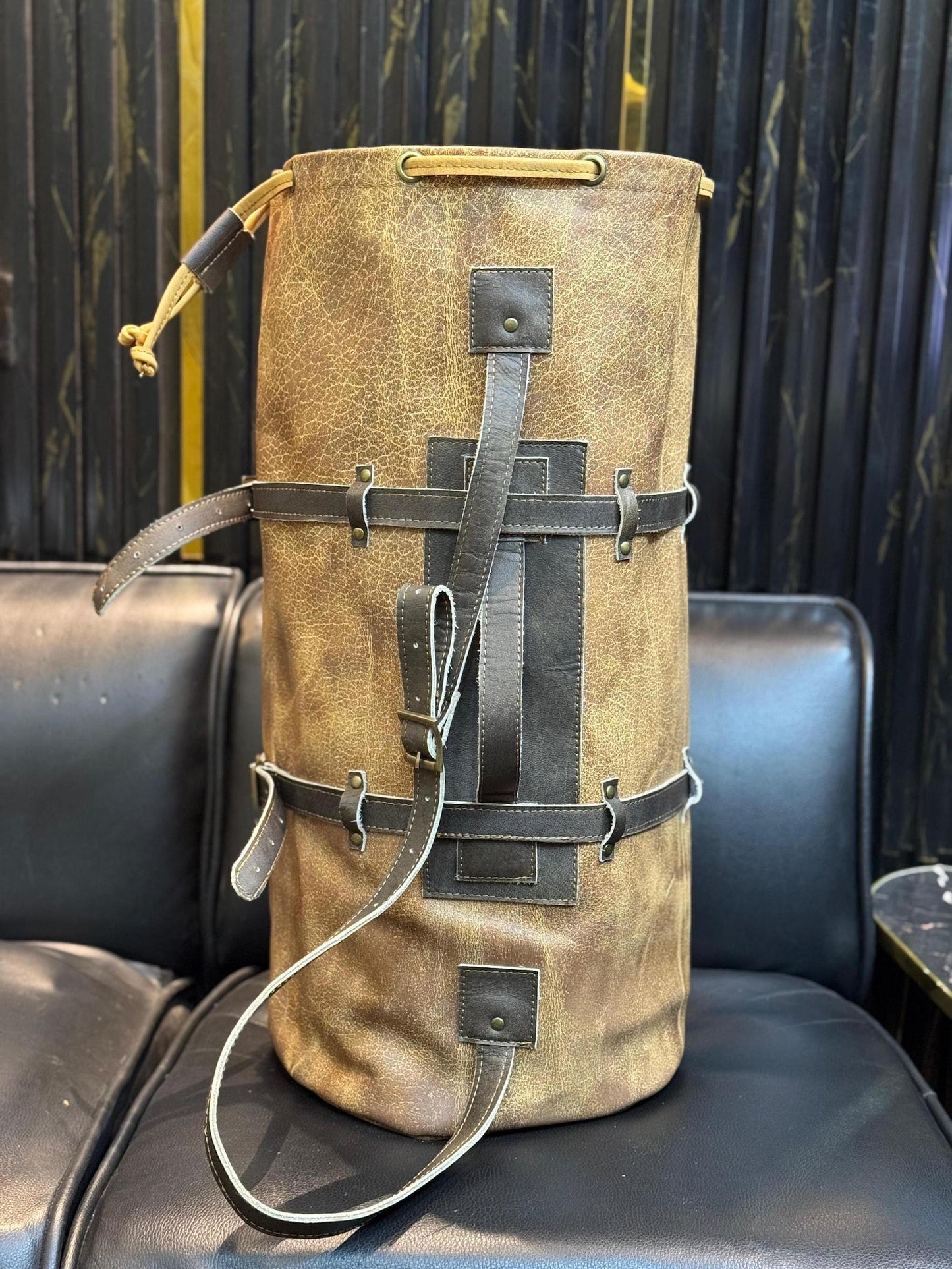 Handmade Buffed Top Grain Leather Motorcycle Duffle Bag, Biker Cabin Weekender Camping Bag
