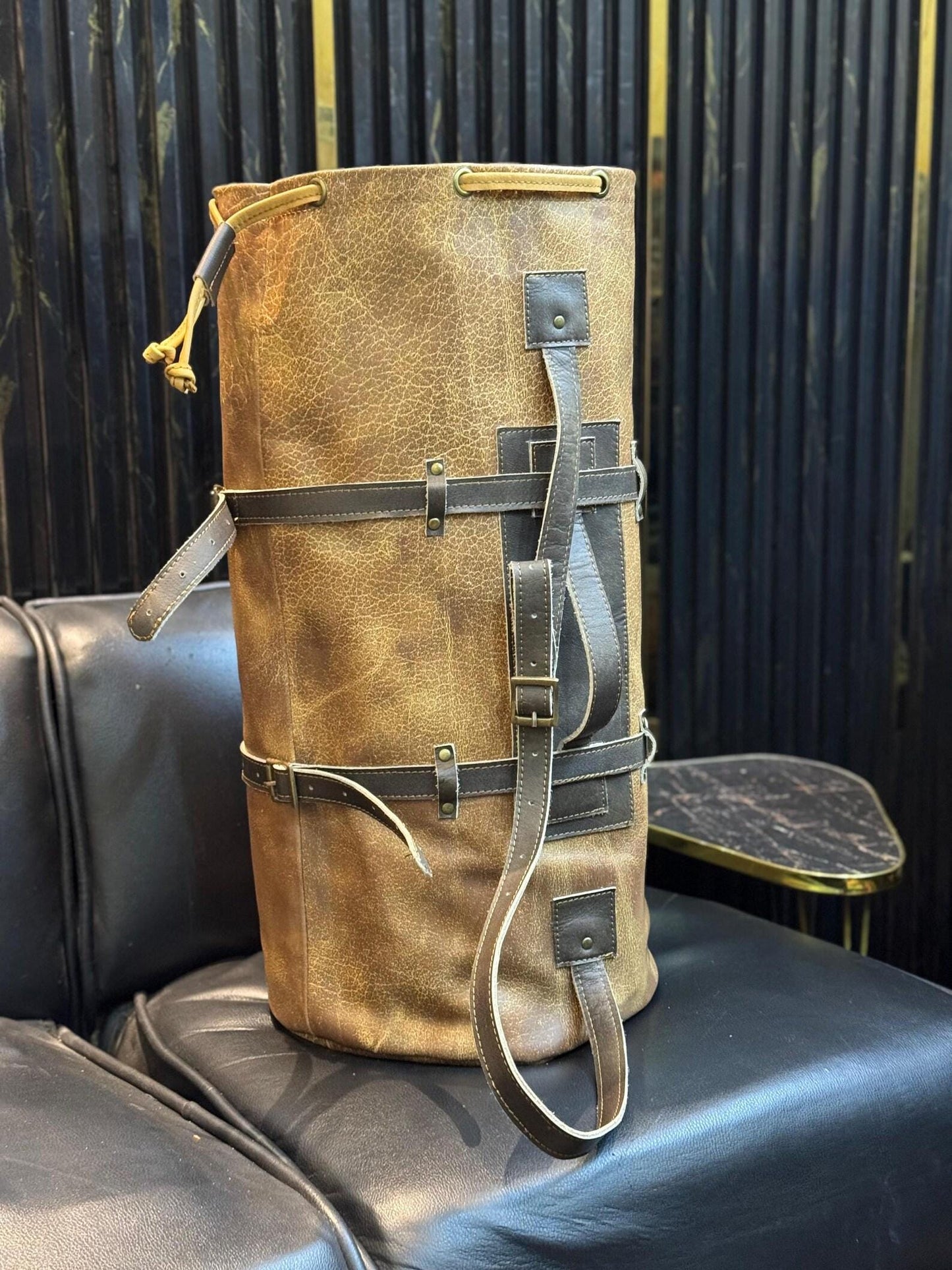 Handmade Buffed Top Grain Leather Motorcycle Duffle Bag, Biker Cabin Weekender Camping Bag