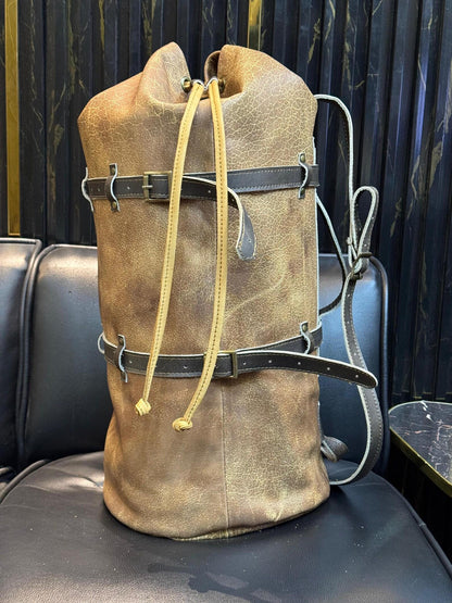 Handmade Buffed Top Grain Leather Motorcycle Duffle Bag, Biker Cabin Weekender Camping Bag
