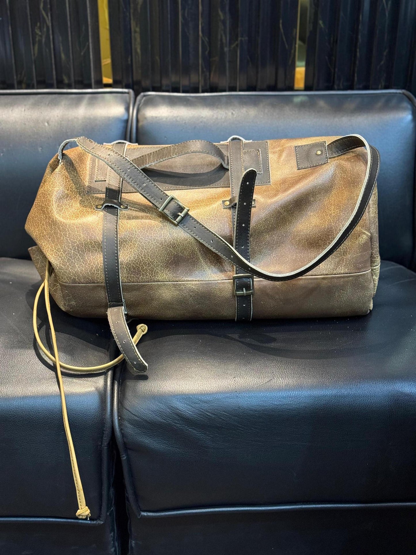 Handmade Buffed Top Grain Leather Motorcycle Duffle Bag, Biker Cabin Weekender Camping Bag
