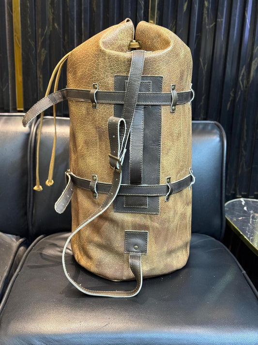 Handmade Buffed Top Grain Leather Motorcycle Duffle Bag, Biker Cabin Weekender Camping Bag